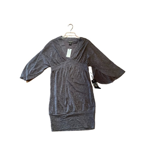 Vertigo Paris Mini Dress Women's Size M Silver Nylon Surplice Neck Short Sleeve - Picture 6 of 8